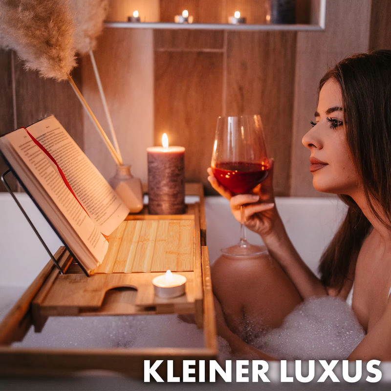 FLOORDIREKT Bambus Badewannenablage Oklahoma in Braun – Ausziehbares und flexibles Badebrett mit integriertem Buchhalter und Tabletablage - Bild 5