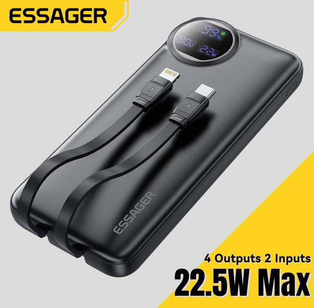 Essager Powerbank 30000 mAh mit 22,5 W PD Schnellladung, tragbares Ladegerät in Schwarz mit USB-C Anschluss - Bild 1