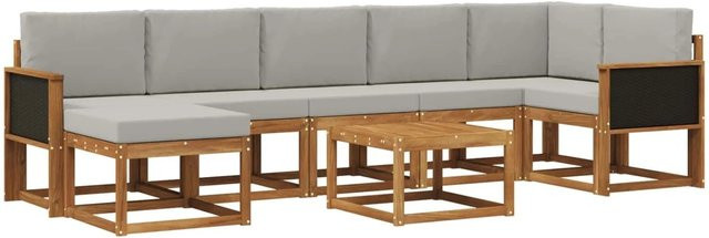 vidaXL Outdoor-Sofagarnitur aus Akazienholz mit 8 Teilen in L-Form, Farbe Natur und Grau, inklusive UV-beständiger Polyester-Kissen - Bild 1