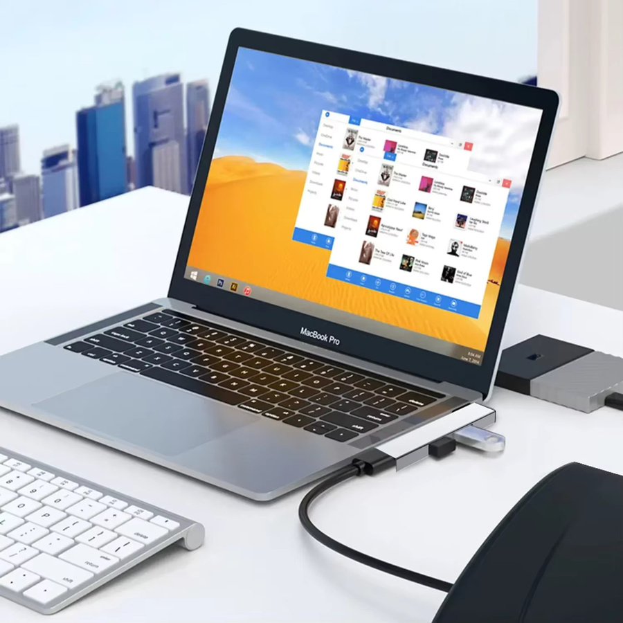 Ashiboogoole 3-in-1 USB-C Hub OTG mit 3 USB 3.0 Ports, 5,0 Gbit/s Geschwindigkeit, Silber - Bild 3