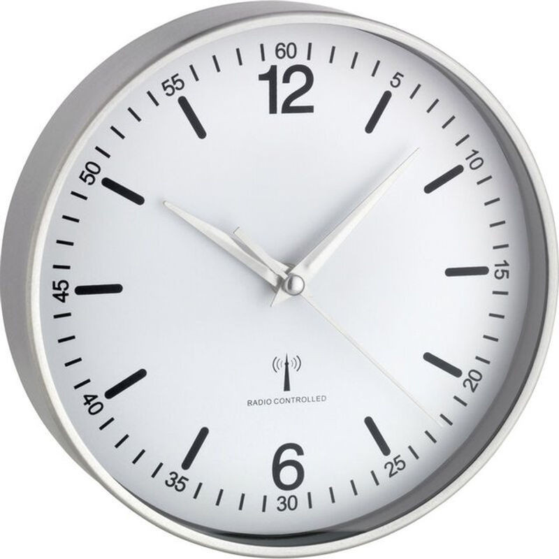 TFA - Dostmann Funk Wanduhr Analog in Silber und Weiß, rund, aus Metall und Glas, Durchmesser: 19,5 cm - Bild 1