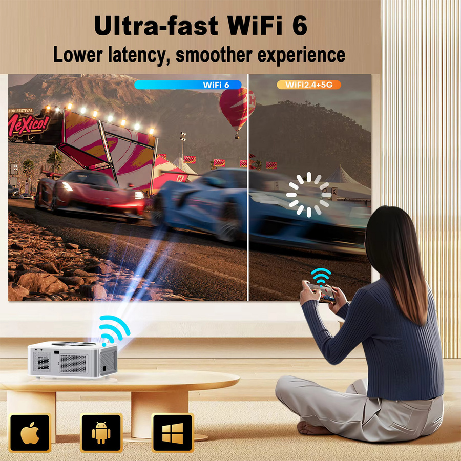 XIWBSY Autofokus-Projektor mit 1000 ANSI Lumen, Android-System, Bluetooth 5.2 und 4K/8K Video- und Audiodekodierung, Tragbares Heimkino in Weiß - Bild 5