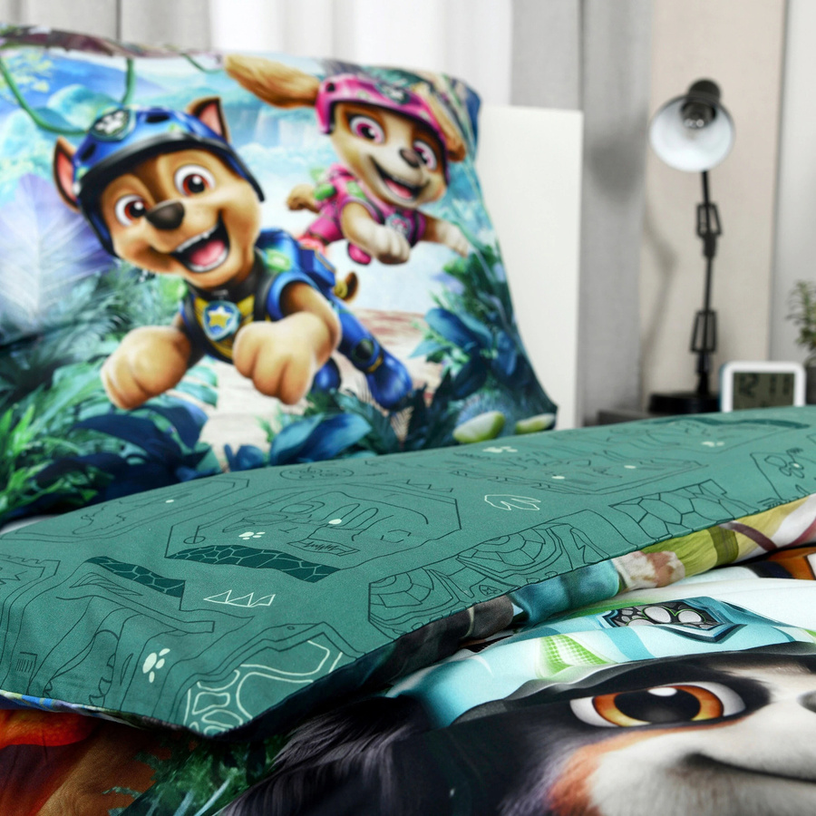 Baby Best Paw Patrol Dino Movie Wende-Bettwäsche aus Baumwolle, Set bestehend aus Kopfkissenbezug und Bettbezug, Farbe: Weiß, B/H: 80 x 80 cm und B/H: 135 x 200 cm - Bild 2