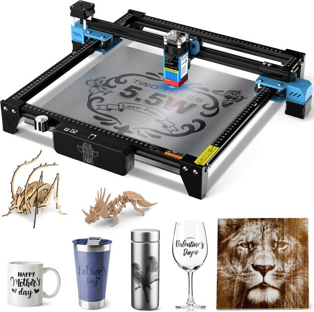 TWOTREES CNC Lasergravurmaschine TTS-55 Pro und TTS-10 Pro Lasergravierer zum Schneiden von Acryl, Leder und Holz in Schwarz - Bild 1