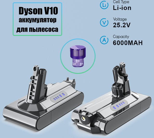Bonadget Ersatzakku für Dyson V10 Staubsauger, 25,6 V, 6000 mAh, passend für V10 SV12, V10 Absolute, V10 Fluffy und Cyclone - Bild 1