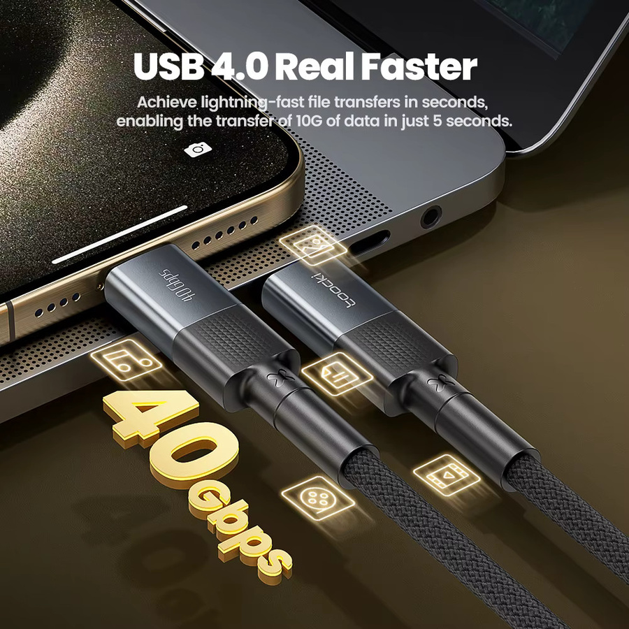 Toocki USB 4.0 Kabel Typ C auf Typ C, Black, 40Gbps, 8K @ 60Hz, Thunderbolt 3 kompatibel, 240W Schnellladekabel - Bild 3