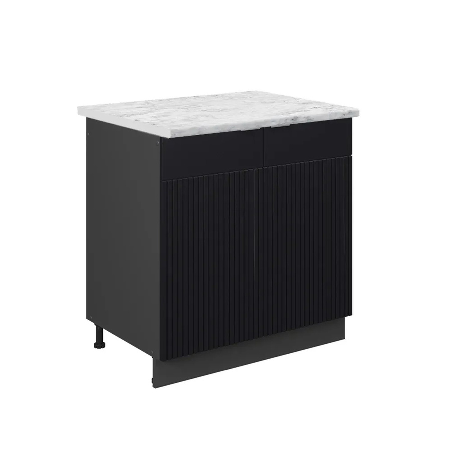 Vicco Küchenunterschrank Fame-Line für die Spüle in Anthrazit Schwarz gestreift mit Arbeitsplatte in Marmor-Weiß B/T/H: 80 x 60 x 82 cm - Bild 2