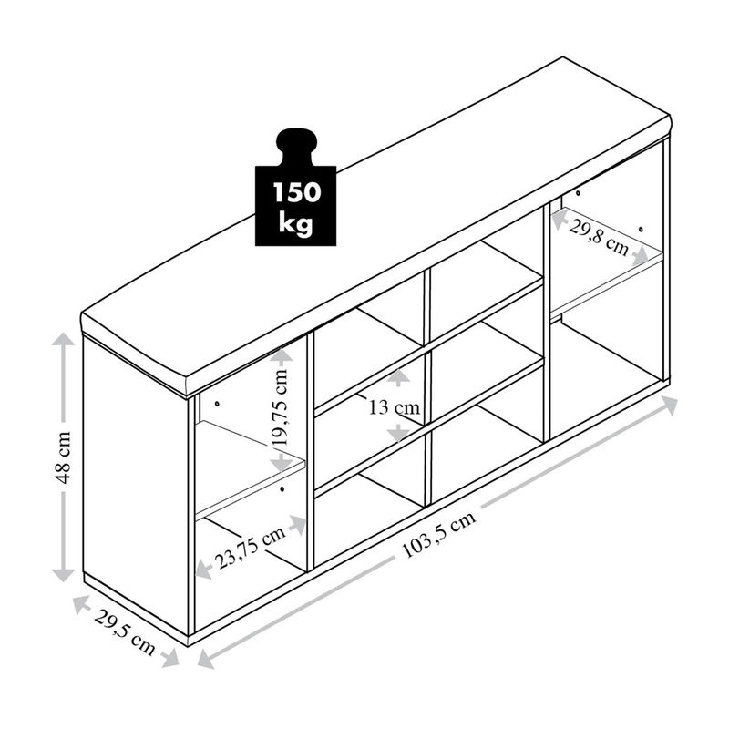 Kesper Schuhschrank mit Sitzkissen aus Spanplatte, Farbe: Weiß oder Braun, B/H/T: 29,5 x 48 x 103,5 cm - Bild 2