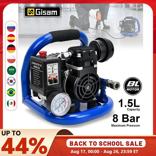 Gisam Elektrischer Luftkompressor in Blau, tragbare Luftpumpe mit 1,5 l und 8 bar für Makita 18 V Akku - Bild 1
