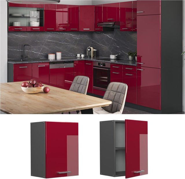 Vicco Hängeschrank R-Line Küchenschrank in Anthrazit und Bordeaux Hochglanz, Breite: 45 cm, Höhe: 60 cm, Tiefe: 31 cm - Bild 1
