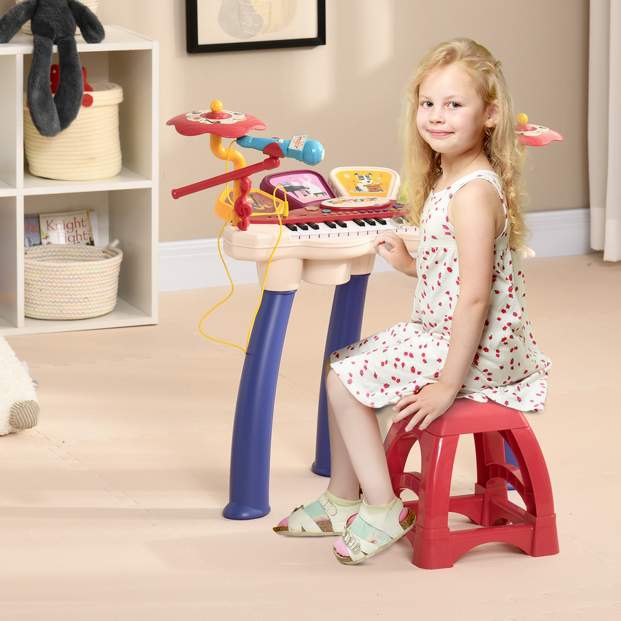 AIYAPLAY Kinderpiano, elektronisches Schlagzeug 2-in-1, mit Mikrofon und Hocker, Multicolor - Bild 2