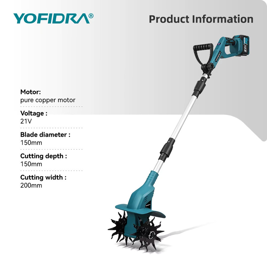 YOFIDRA Elektrischer Vertikutierer und Gartenkultivator als Bodenbearbeitungsmaschine für Makita 21V Akku - Bild 4