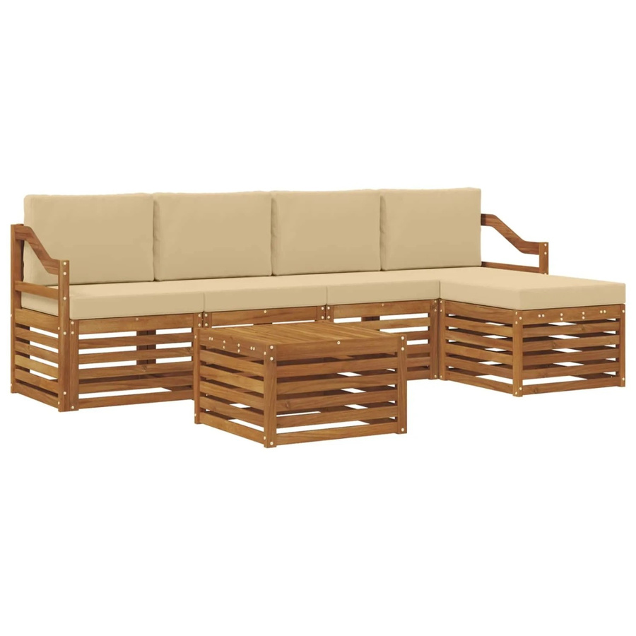 vidaXL Sofagarnitur 6-teilig aus Massivholz Akazie in Natur und Beige mit Polsterung und Armlehnen - Bild 2