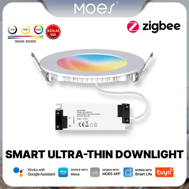 MOES ZigBee Tuya Smart LED Downlight, RGBW Dimmbare Einbaustrahler, 6W, Weiß, Kompatibel mit Alexa und Google Home, Smart Life App Steuerung - Bild 1
