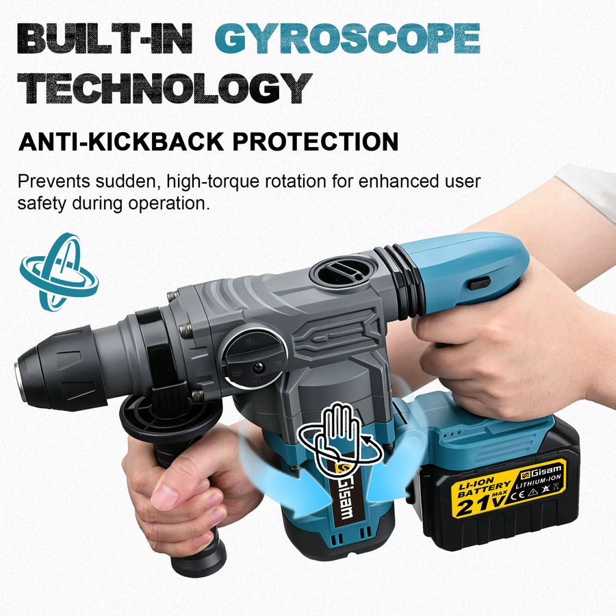 Gisam Bürstenloser Elektrohammer mit 2 Modi, Hochleistungs-Bohrhammer für Makita 18V Akku, Blau - Bild 5