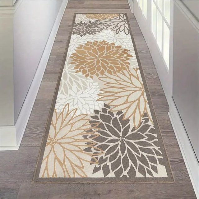 VIKAMA Blumen Flur Läufer Teppich mit floralem Design, Anti-Rutsch, Mehrfarbig, B/T: 60 x 180 cm - Bild 1