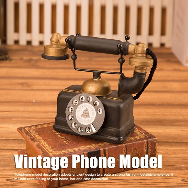 Aibecy Retro-Telefonmodell Vintage Dekoration aus Kunstharz in Schwarz - Bild 1