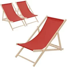 3er Set klappbare Liegestühle von ECD Germany aus behandeltem Hartholz in Rot mit verstellbarer Rückenlehne für Garten, Terrasse und Balkon, Belastbarkeit bis 120 kg - Bild 1
