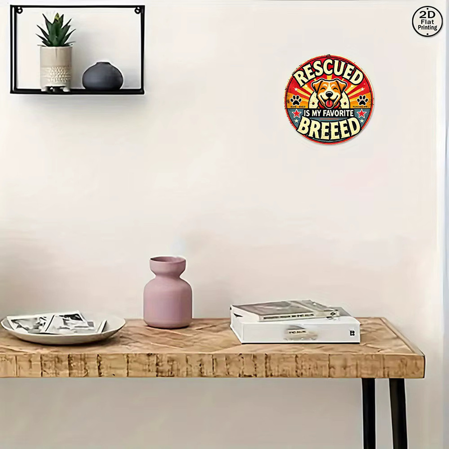 Potdemiel Rundes Metall-Wandblechschild im Vintage-Stil mit Hundedesign Rescue Dogs Are My Favorite Breed, Durchmesser: 20 cm - Bild 5