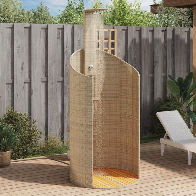 vidaXL Gartendusche aus Polyrattan und Akazienholz in Beige, B/T/H: 100 x 100 x 241,5 cm - Bild 3