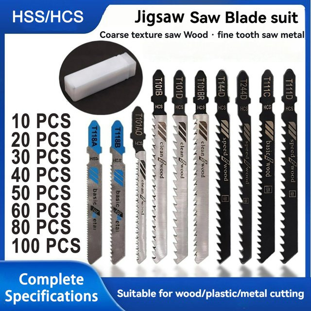 Black+Decker Stichsägeblatt-Set mit T-Schaft-Klingen aus HCS zum Schneiden von Holz, Kunststoff und Metall in Silber - Bild 1
