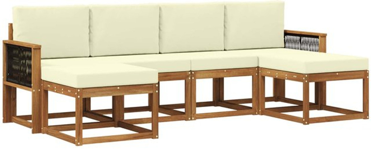 6-teilige moderne Outdoor-Sofagarnitur mit Kissen aus Polyester von vidaXL in Natur und Beige - Bild 1