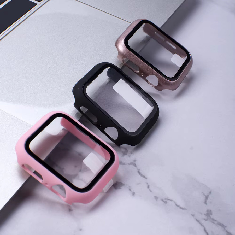 Apple Watch Schutzset mit gehärtetem Glas, Gehäuseabdeckung und Milanaise-Armband in Schwarz für verschiedene Serien und Größen - Bild 4