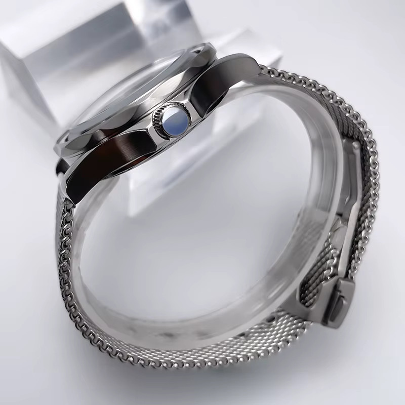 MACARLON Uhrengehäuse Edelstahl, Mesh-Armband, 41 mm, Silber, Unisex - Bild 2