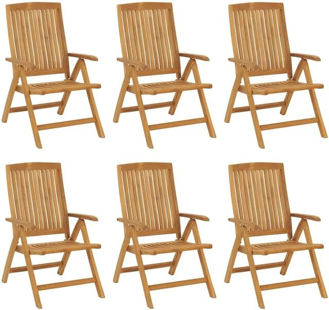6er Set vidaXL Gartenstühle aus Teakholz Massivholz braun verstellbar mit Armlehnen - Bild 1