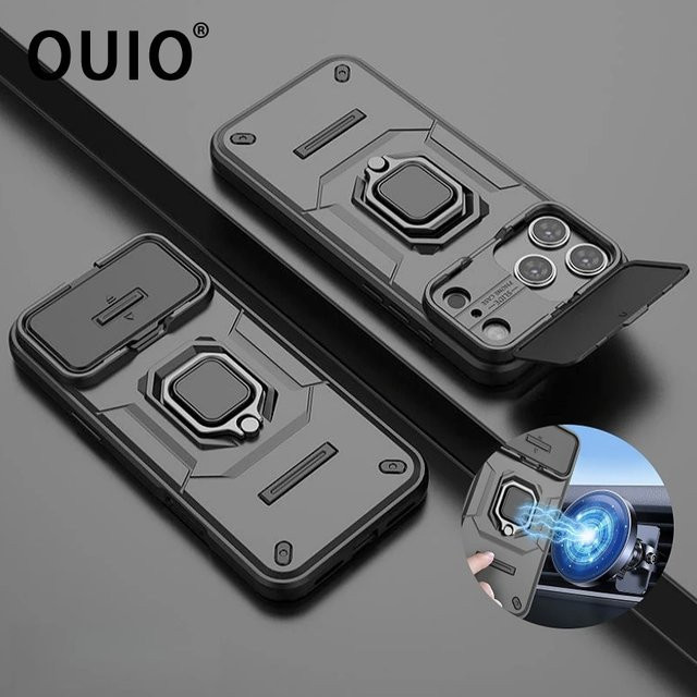 OUIO Schutzhülle für iPhone 17 Pro Max, iPhone 17 Pro und iPhone 17 Air mit Kameraschutz und magnetischer Halterung in Blau oder Schwarz - Bild 1