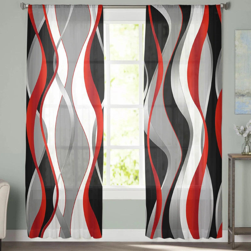 A Family Of Home Textiles Transparentes Voile Tüll Vorhang mit 3D Abstrakten Linien und Farbverlauf in Rot, Breite: 135 cm, Höhe: 114 cm - Bild 5