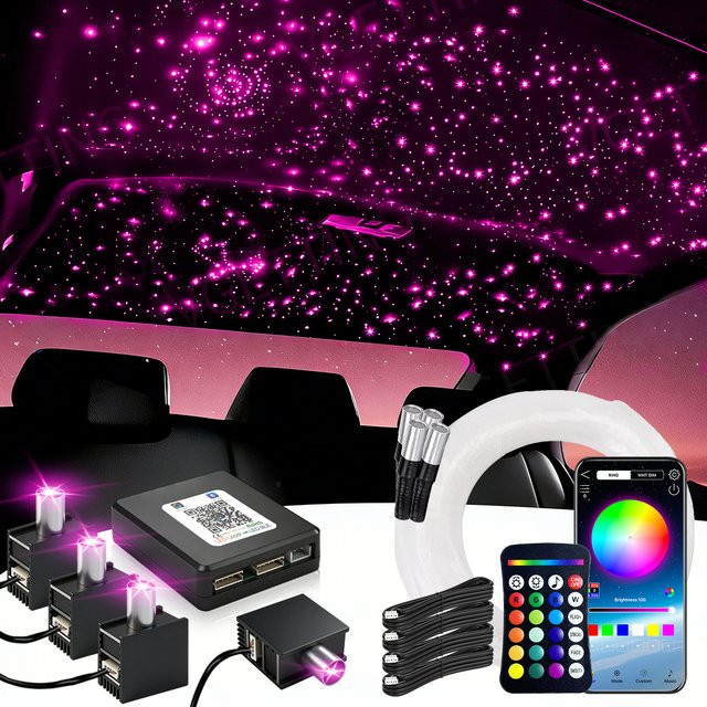 VASTFIRE 16W Split Starlight Headliner Kit RGBW Glasfaser-Sternenlicht für Auto-Dachhimmel in Schwarz mit App- und Fernbedienungsteuerung - Bild 1