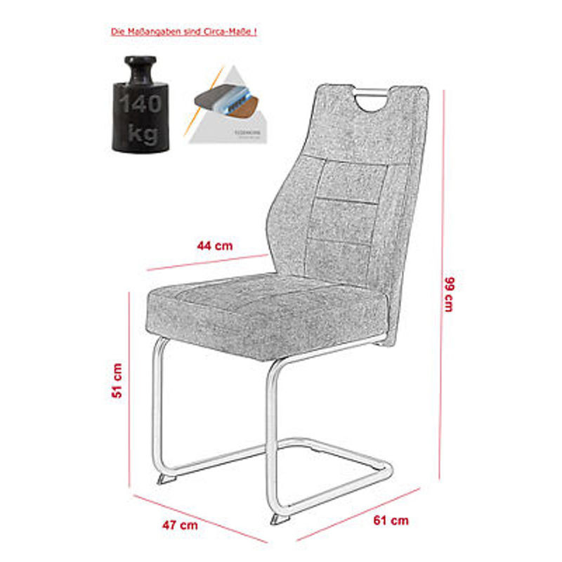 2er Set Schwingstühle Hela in Anthrazit mit Vintage Microfaser und Samtvelour, B/H/T: 47 x 99 x 61 cm - Bild 3