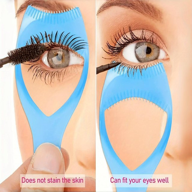 3-in-1 Make-up-Tool Lidschatten Mascara Wimpernkamm Eyeliner Schablone, blue - Bild 1