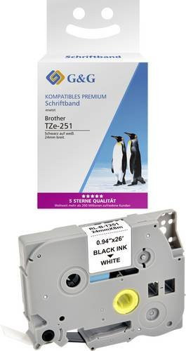 G&G Ersatzband kompatibel mit Brother TZe-251 für P-Touch, Breite: 24 mm, Länge: 8 m, Farbe: Weiß mit schwarzer Schrift - Bild 1