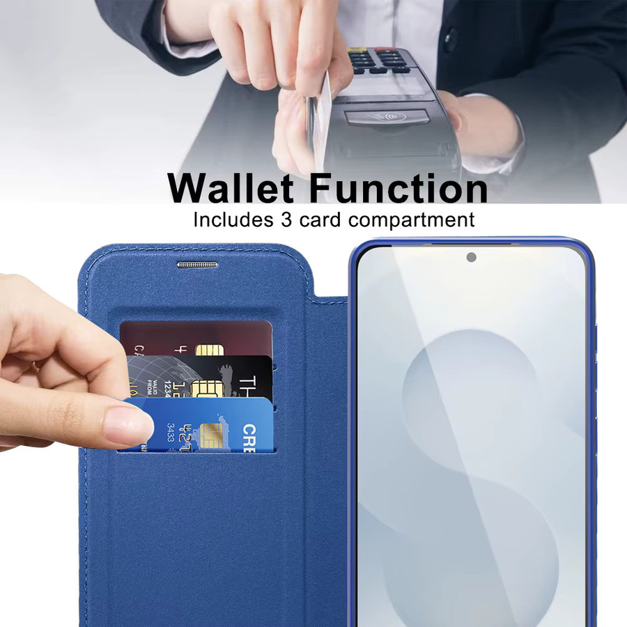 Magnetisches Flip Case für Samsung Galaxy S25 Ultra Edge, S24 Plus FE, S23 und S22 in Grün mit Kartenhalter und kabelloser Ladefunktion - Bild 3