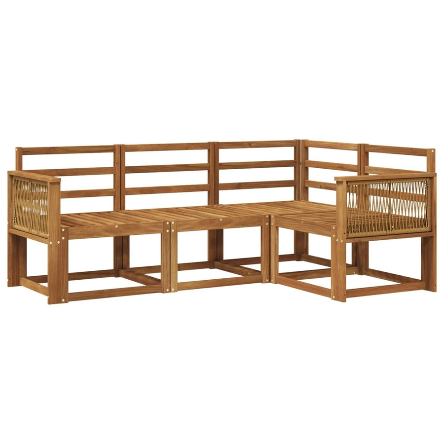 vidaXL Outdoor-Sofagarnitur aus Massivholz Akazie in L-Form, 4-teiliges Gartenmöbel-Set in Braun und Beige - Bild 2