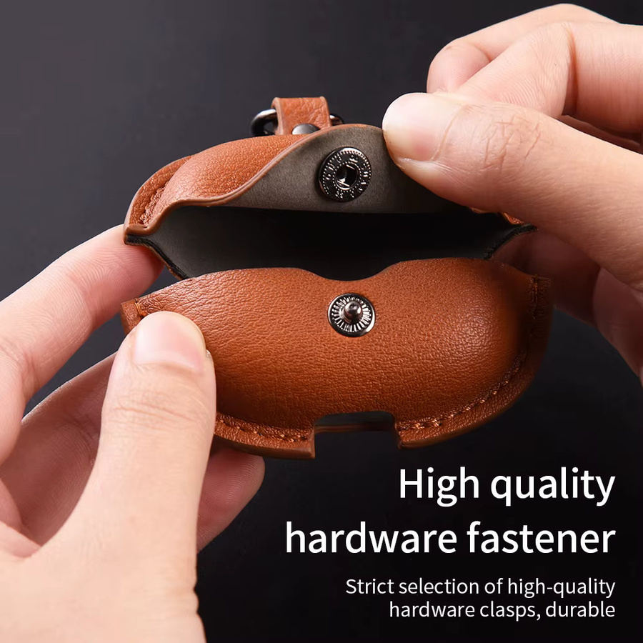 Retro Lederhülle für Xiaomi Redmi Buds 8 Pro in Braun mit Haken - Bild 4