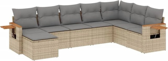 vidaXL 8-tlg Garten-Sofagarnitur aus Poly-Rattan und Akazienholz in Beige mit Kissen Modell 252 - Bild 1