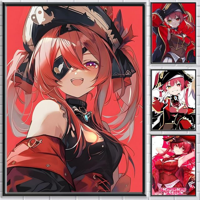 Hololive Vtube Houshou Marine Selbstklebendes Wandposter Schwarz B: 20,0 cm, H: 15,0 cm - Bild 1