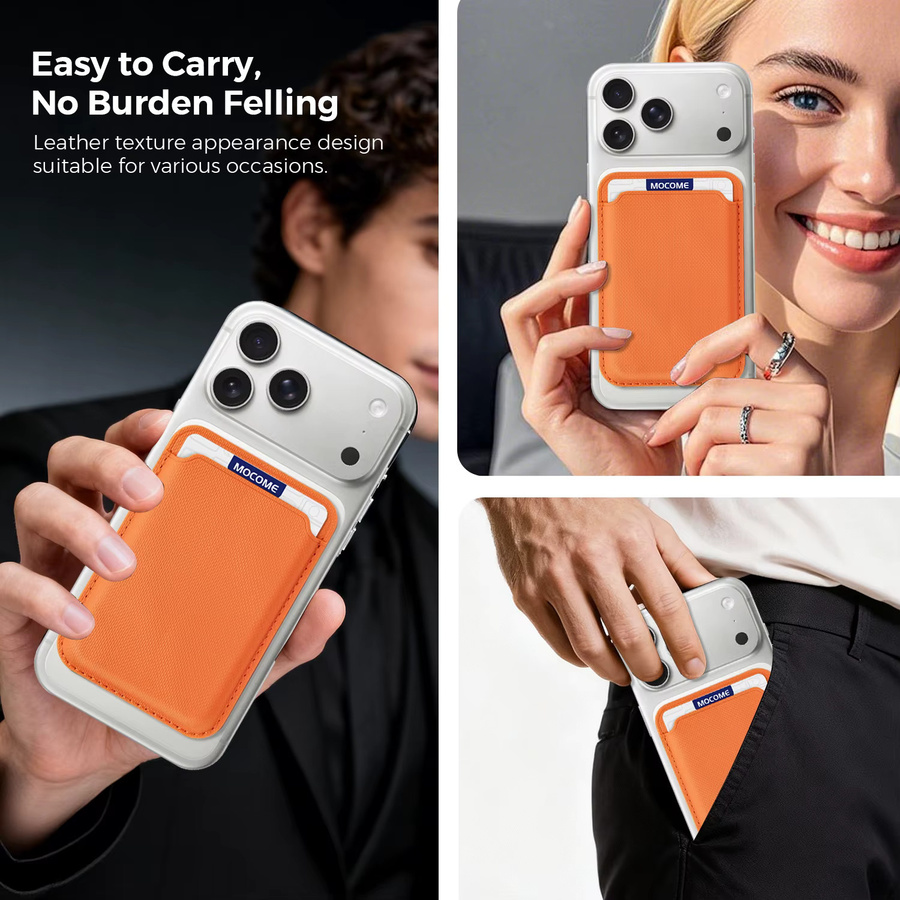Magnetisches Kreditkartenetui für Samsung und iPhone 12 bis 17 Pro Max, MagSafe Business-Kartenhalter-Tasche von RPKKS in Schwarz und Orange - Bild 3