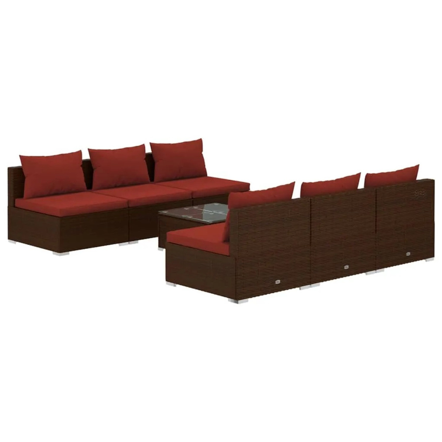 vidaXL 7-tlg. Garten-Lounge-Set aus Poly-Rattan in Braun mit Kissen und Couchtisch - Bild 2