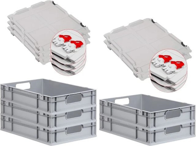 PROREGAL Spar Set 5x Eurobox Nextgen Economy mit Scharnierdeckel und roten Schiebeschnappverschlüssen, Farbe: Rot/Grau, H x B x T: 12 x 40 x 60 cm, 23 Liter - Bild 1