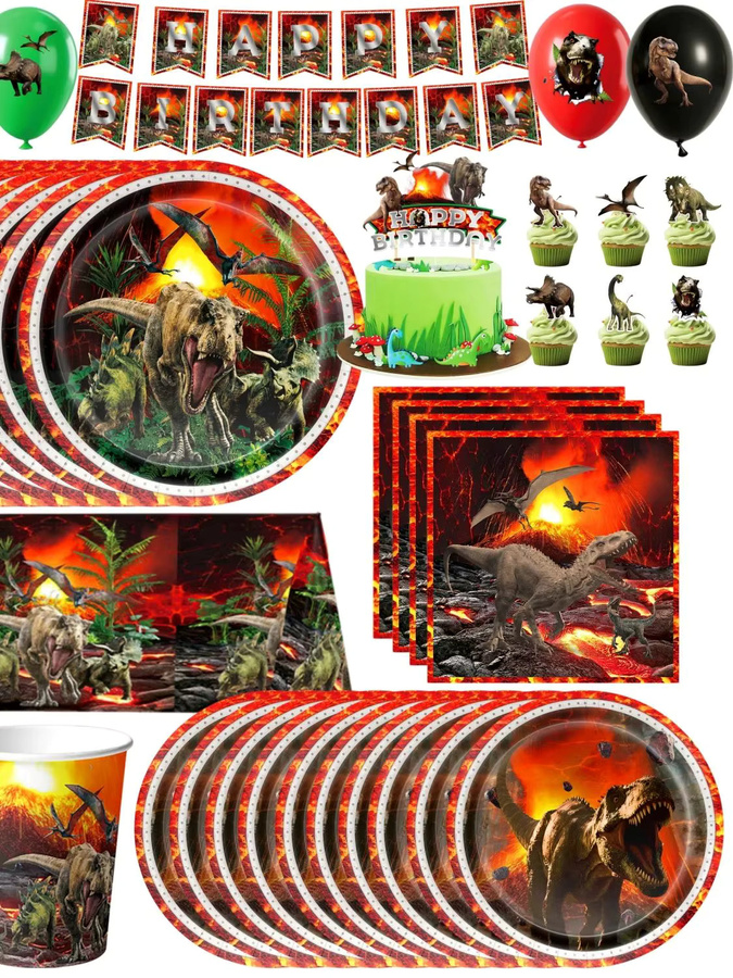 Hasbro Dinosaurier Geburtstagsdekoration Set mit Vulkan und T-Rex Motiv in Multicolour - Bild 2