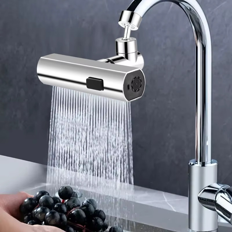 Universeller Küchen-Wasserfallhahn in Chrom Silber mit drehbarem Auslauf, Spritzschutz-Düse und drei Geschwindigkeiten für Küche und Bad - Bild 4