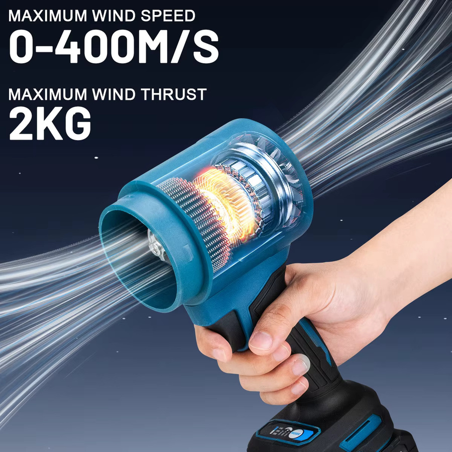 Gisam Bürstenloser Elektrischer Turbo-Gebläseventilator für Makita 18V Akku, Kabelloser Handgehaltener Laubbläser und Staubbläser in Blau - Bild 3