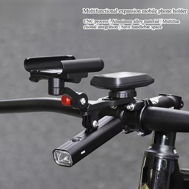 ECIOSL 3-in-1 Montagehalterung für Mountainbikes in Schwarz für Tachometer, Beleuchtung und Action-Kamera mit Anti-Shake-Funktion - Bild 1