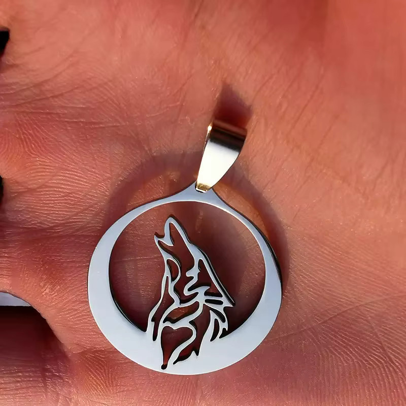 weyena Mond-Wolf-Anhänger-Halskette, Edelstahl, Silber, Unisex - Bild 2
