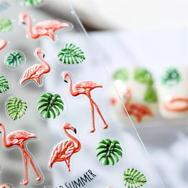 Rhstoe Nagelaufkleber, Flamingo und Schildkröte, 5D 3D, Damen - Bild 1