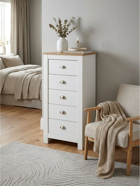 Modernes Sideboard KADIMA DESIGN in Weiß und Eiche mit 5 Schubladen, B/H/T: 114 x 53 x 39 cm - Bild 1